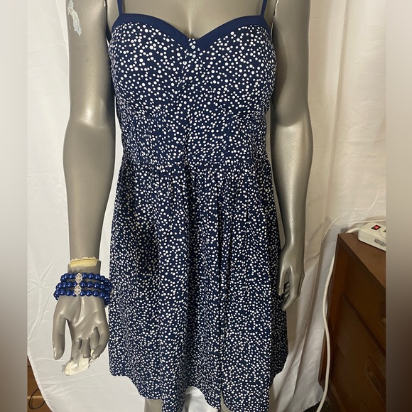 Jolie brand spaghettie strap sundress in Navy blue dot print.Made un India - Picture 3 of 3